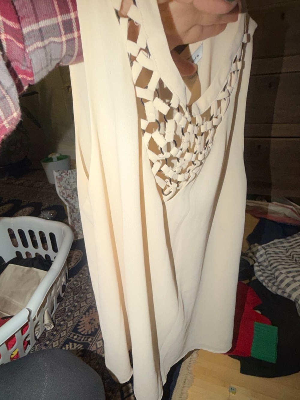 Naked Zebra Cream Sleeveless Dress with Woven Neckline